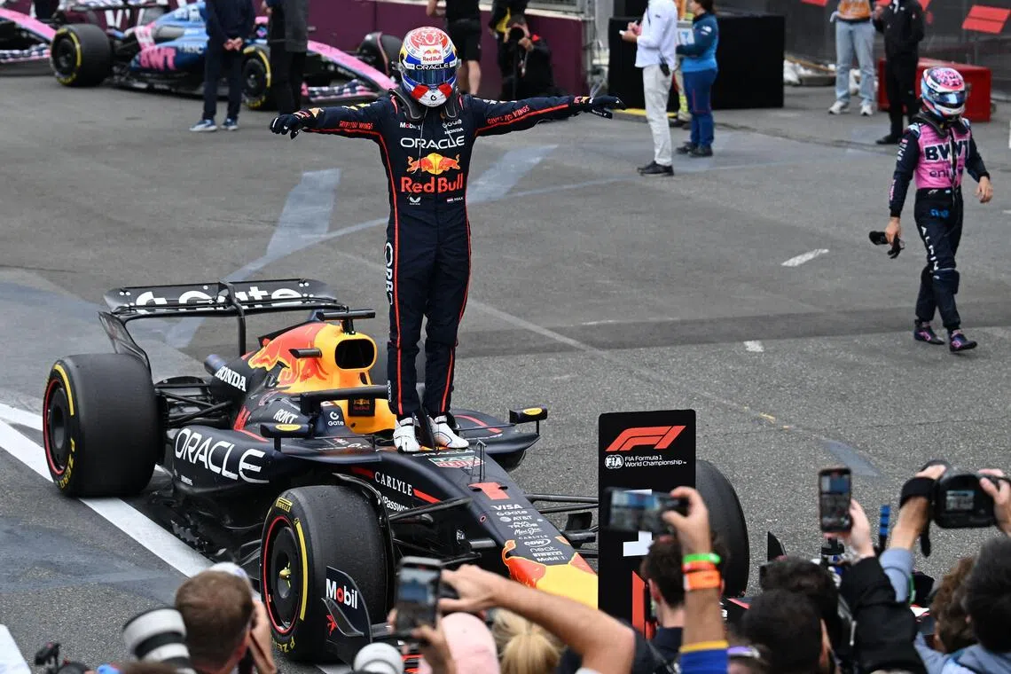 Red Bull Racing's Dutch driver Max Verstappen arrives in the parc ferme after winning the Formula One Azerbaijan Grand Prix at the Baku City Circuit in Baku on September 21, 2025. (Photo by Ozan KOSE / AFP)
