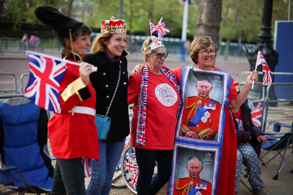 Royal fans wait at the Mall, ahead of the coronation of Britain's King Charles in London, on May 4, 2023.