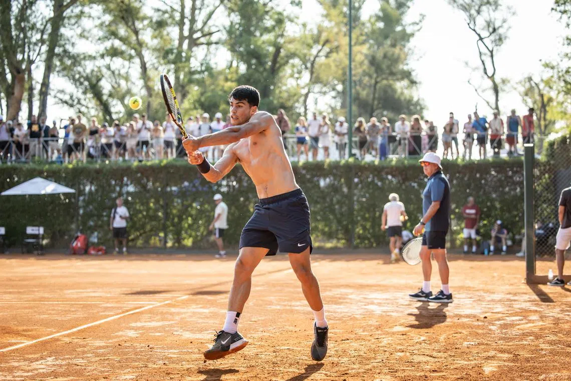 Carlos Alcaraz during a training session ahead of the Argentina Open tournament in Buenos Aires.