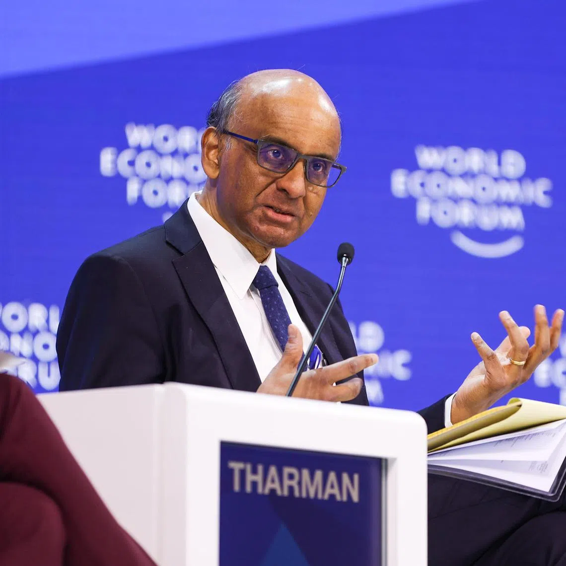  President Tharman Shanmugaratnam speaks at a World Economic Forum panel discussion in Davos on Jan 19.