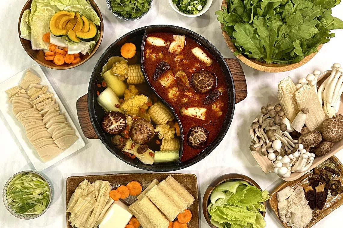 An all-vegetable and meat-free steamboat meal can be healthier, yet still as lavish and flavoursome for a festive meal. 