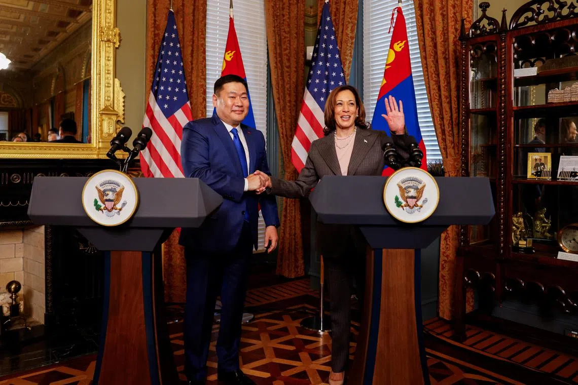 Mongolia's Prime Minister Oyun-Erdene Luvsannamsrai met US Vice-President Kamala Harris in Washington.