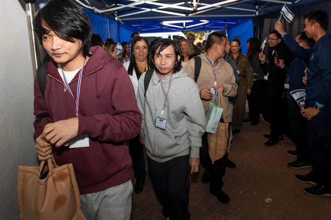 Thai hostages released by Hamas in Gaza arrive at the Shamir Medical Centre in Israel on Jan 30.