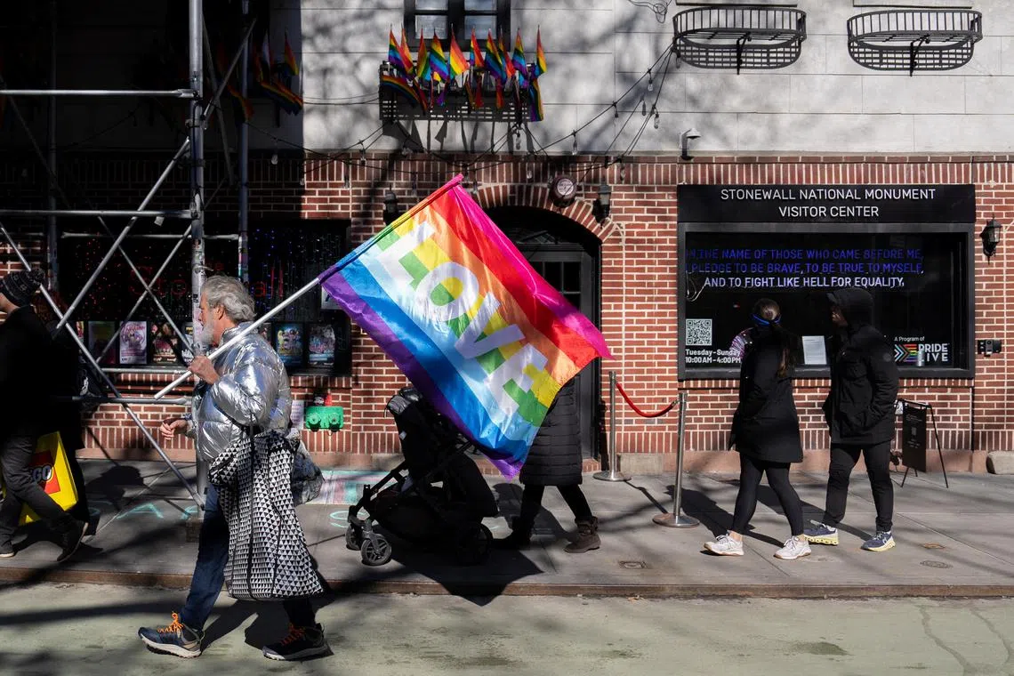 People protest against Mr Donald Trump's administration's move to restrict transgender rights, in New York City, on Feb 14.