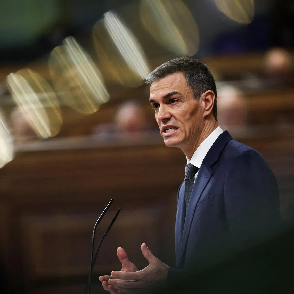 Spain's Prime Minister Pedro Sanchez addresses Parliament in Madrid, Spain, on Feb 11. 