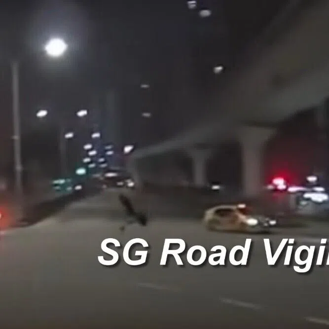 The impact sends the motorcyclist flying before landing several metres away.