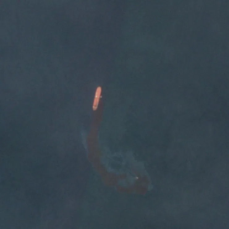 A satellite image of an oil spill off the coast of Umm Al Quwain, UAE, on Oct 19.