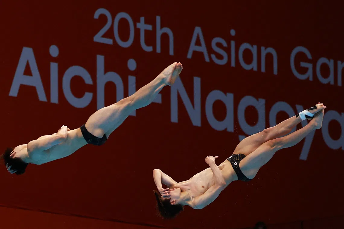 South Korea’s Kim Ji-wook and Shin Jung-whi Shin during the men’s synchronised 3m springboard final at the Asian Games.