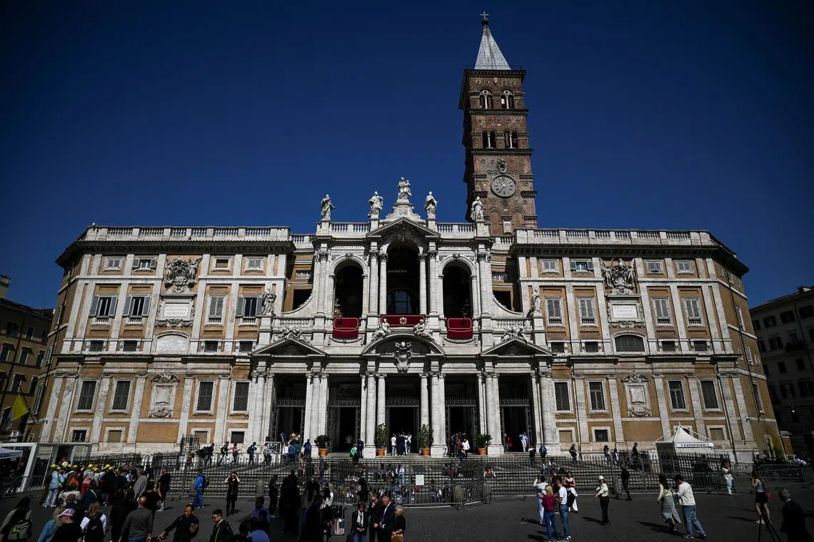 A general view shows the Basilica of Santa Maria Maggiore, following the death of Pope Francis, in Rome, Italy, April 22, 2025. REUTERS/Dylan Martinez