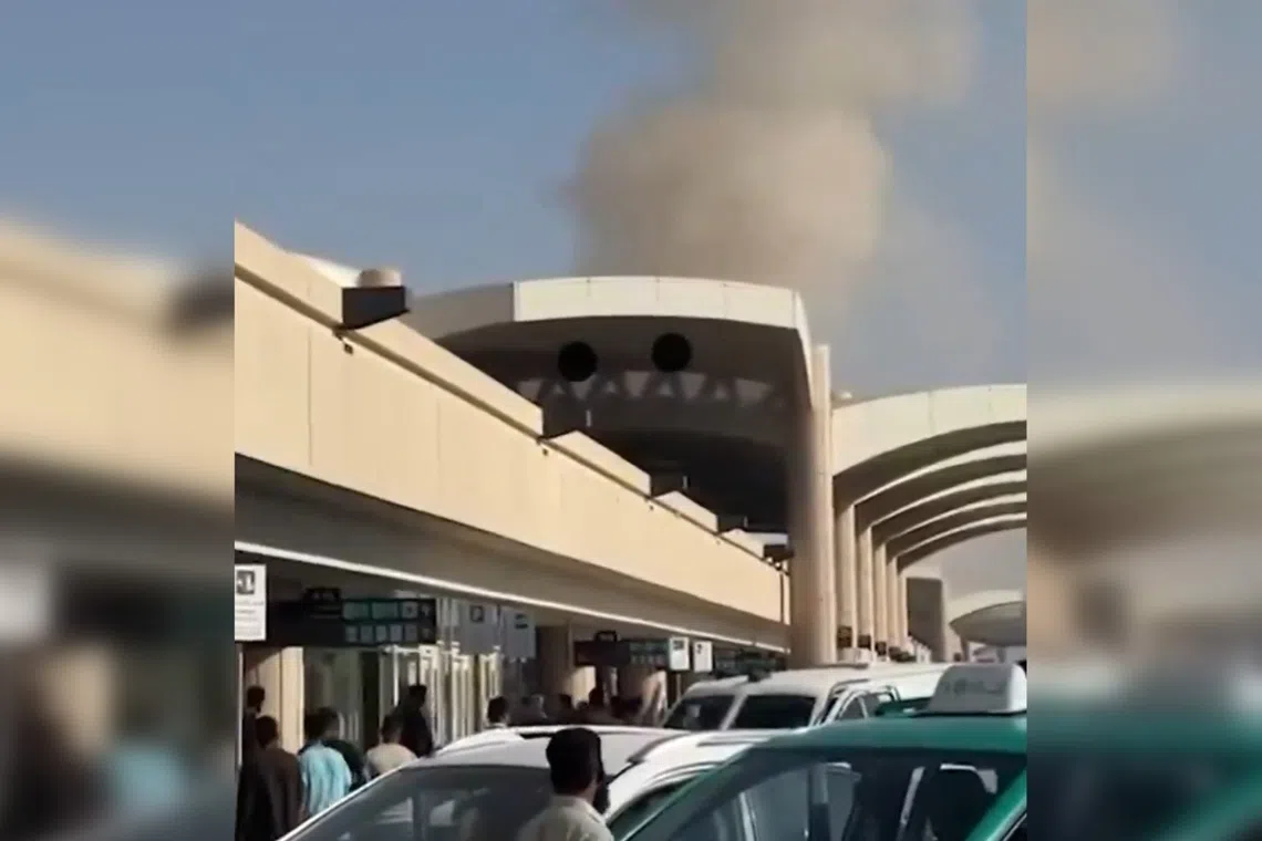 A screenshot from a video online purporting to show King Khalid International Airport after the Oct 10 attack.