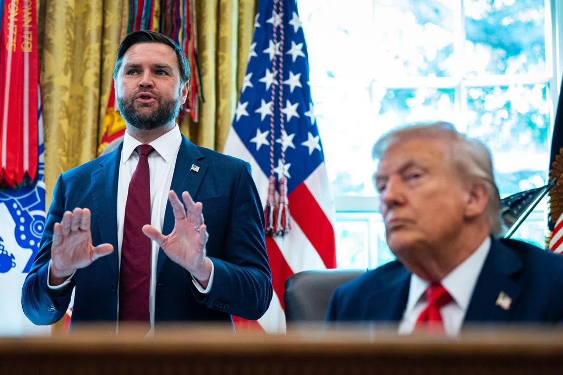 US Vice-President JD Vance (left) and President Donald Trump during an executive order signing in the Oval Office on Aug 25. 