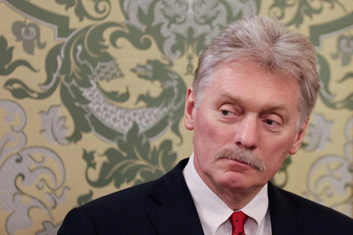 FILE PHOTO: Kremlin spokesman Dmitry Peskov attends a meeting of Russian President Vladimir Putin with Tajik President Emomali Rahmon in Moscow, Russia, March 17, 2025. Yuri Kochetkov/Pool via REUTERS/File Photo