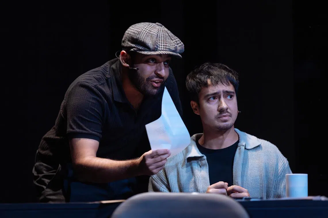 Actors Shrey Bhargava and Jamil Schulze in director Chong Tze Chien's interpretation of playwright Martin McDonagh's classic The Pillowman (2003). 