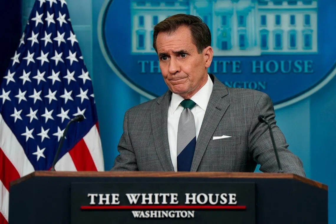 FILE PHOTO: White House National Security Communications Advisor John Kirby attends a press briefing at the White House in Washington, U.S., April 15, 2024. REUTERS/Elizabeth Frantz/File Photo