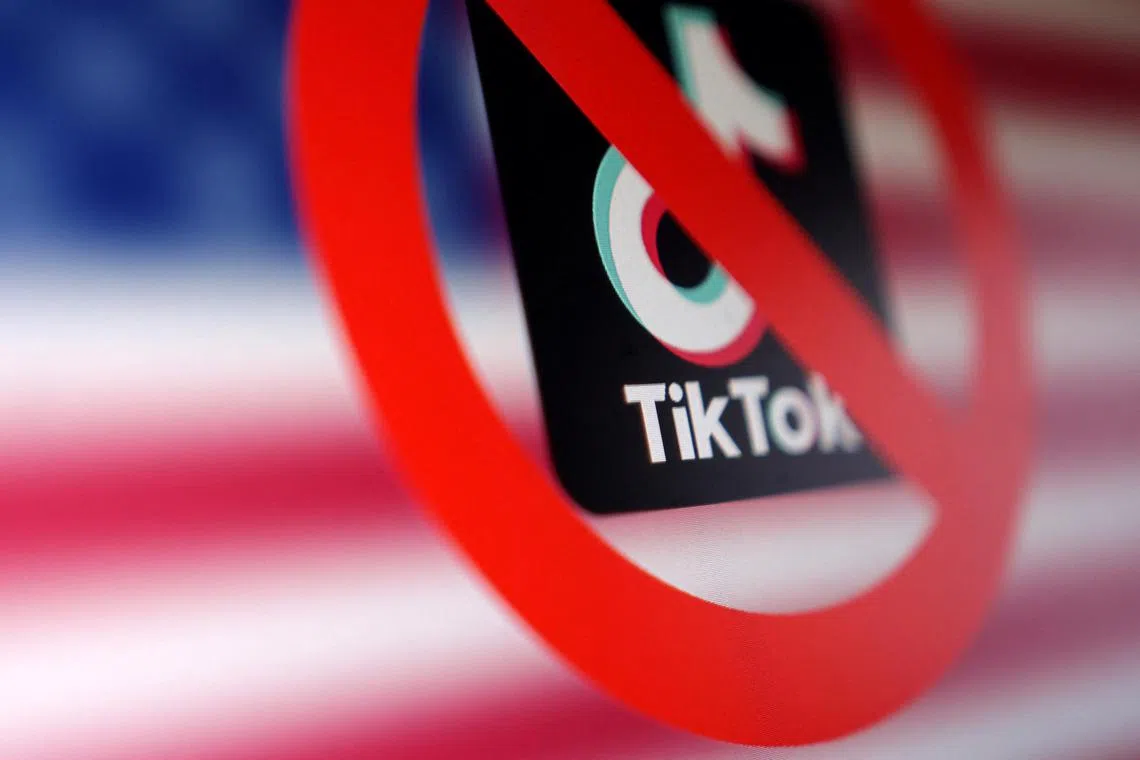The U.S. flag, the TikTok app logo and a forbidden sign are seen in this illustration taken January 16, 2025. REUTERS/Dado Ruvic/Illustration