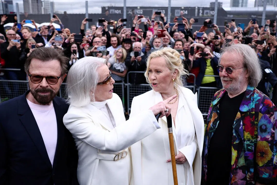 FILE PHOTO: Members of Swedish music band ABBA arrive for the opening performance of the \"ABBA Voyage\" concert in London, Britain May 26, 2022. REUTERS/Henry Nicholls/File Photo