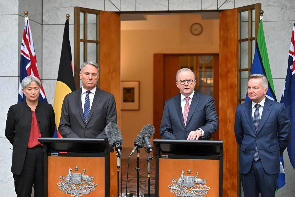 Australia's Minister for Foreign Affairs Penny Wong (far left), seen here with  Deputy Prime Minister Richard Marles, Prime Minister Anthony Albanese and Minister for Climate Change Chris Bowen on March 10, 2026. 