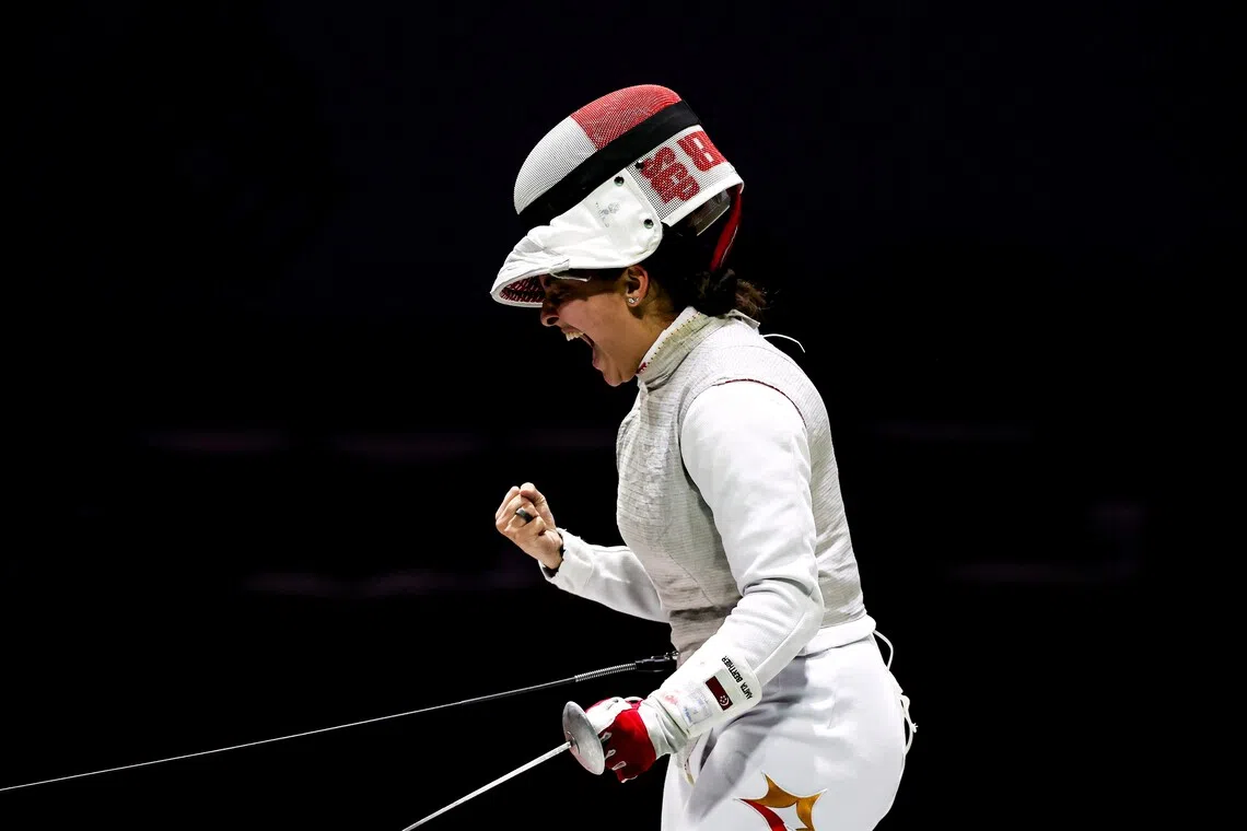 Amita Berthier (above) defeated compatriot Maxine Wong 15-4 to win the women’s individual foil title.