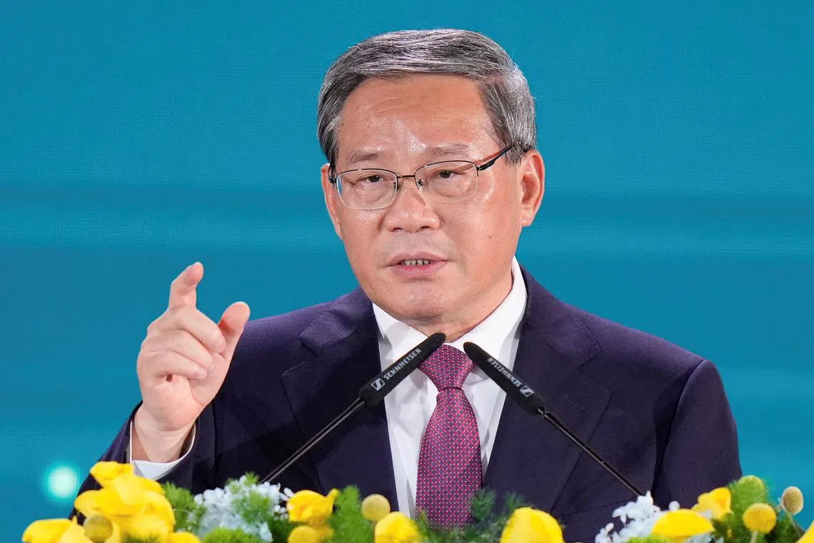 China's Premier Li Qiang, delivers his speech at the ASEAN - Gulf Cooperation Council (GCC) - China Economic Forum official dinner on the sidelines of the 46th Association of Southeast Asian Nations (ASEAN) Summit in Kuala Lumpur, Malaysia, Tuesday, May 27, 2025. Vincent Thian/Pool via REUTERS