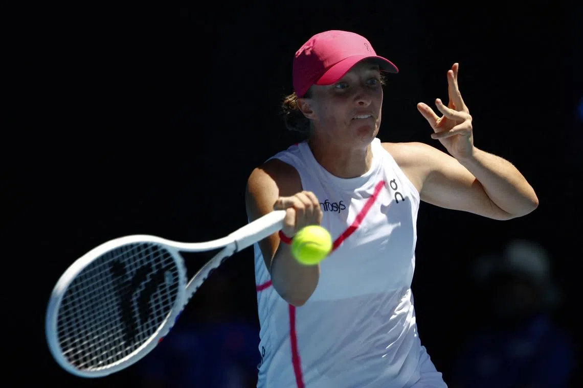 Poland's Iga Swiatek in action during her Australian Open first round match against Sofia Kenin of the United States.