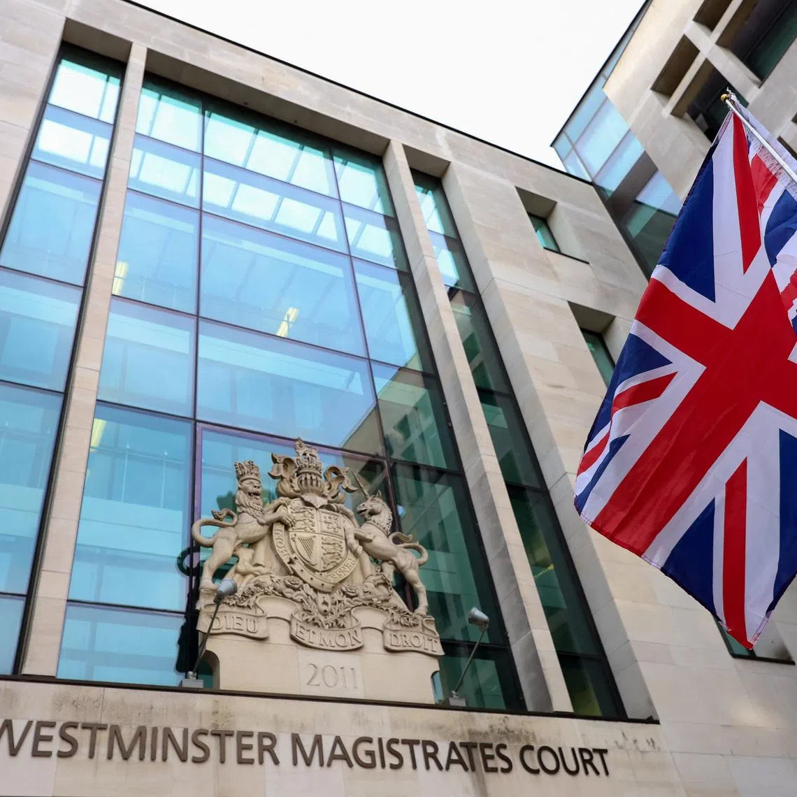 A Union Jack is flown outside Westminster Magistrates' Court in London, Britain, November 4, 2025. REUTERS/Hannah McKay