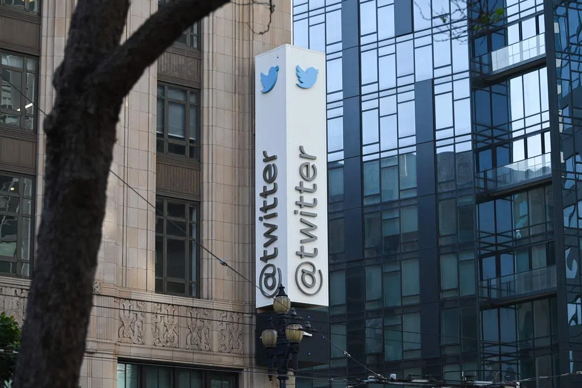 The Twitter Headquarters in San Francisco, California on November 4, 2022. - Half of Twitter's 7,500 employees were laid off on November 4, an internal document showed, as new owner Elon Musk began a major revamp of the troubled company. "Roughly 50 percent of the workforce will be impacted," said a questions and answer email seen by AFP that was sent to Twitter employees who lost their jobs following last week's mammoth $44 billion takeover. (Photo by Samantha Laurey / AFP)