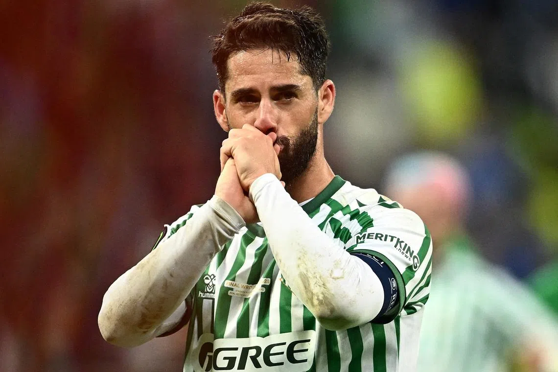 FILE PHOTO: Soccer Football - Conference League - Final - Real Betis v Chelsea - Wroclaw Stadium, Wroclaw, Poland - May 28, 2025  Real Betis' Isco looks dejected after the match REUTERS/Dylan Martinez/File Photo