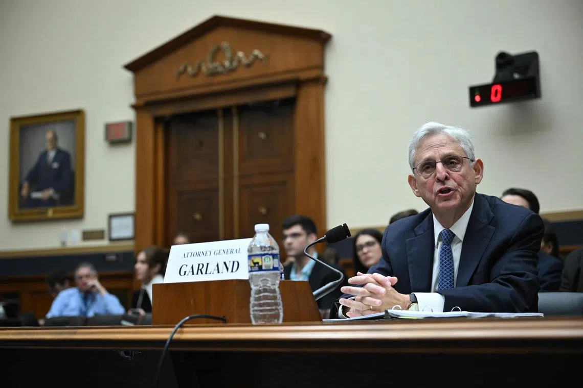 US Attorney-General Merrick Garland testifies, on Capitol Hill in Washington, DC.