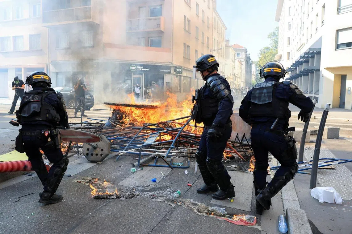 Protesters have started fires, destroyed bus shelters and clashed with the police.