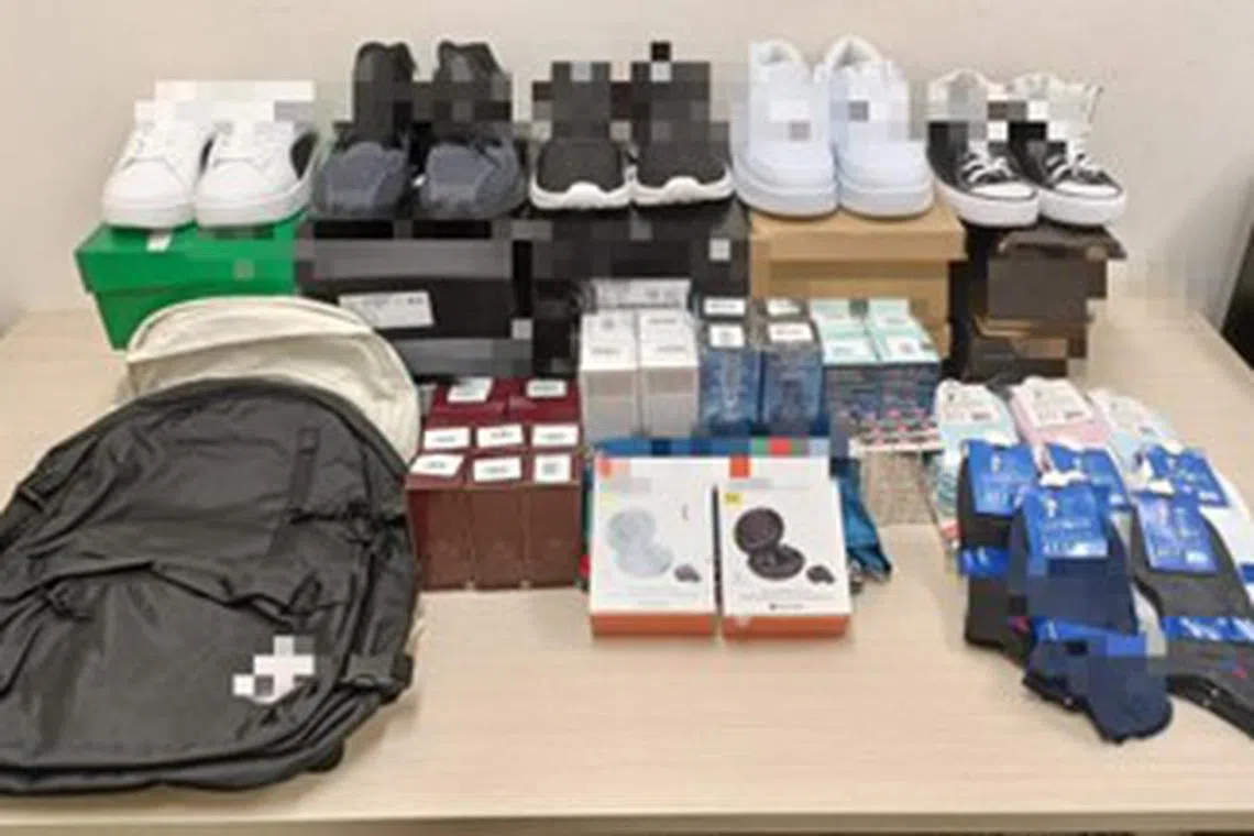 Some of the counterfeit goods that were seized by the police during an operation on Wednesday. In total, there were more than 7,300 items that were seized.