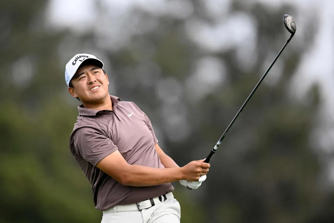 Chinese Taipei's Kevin Yu hitting his shot from the third tee during the first round of the Farmers Insurance Open.