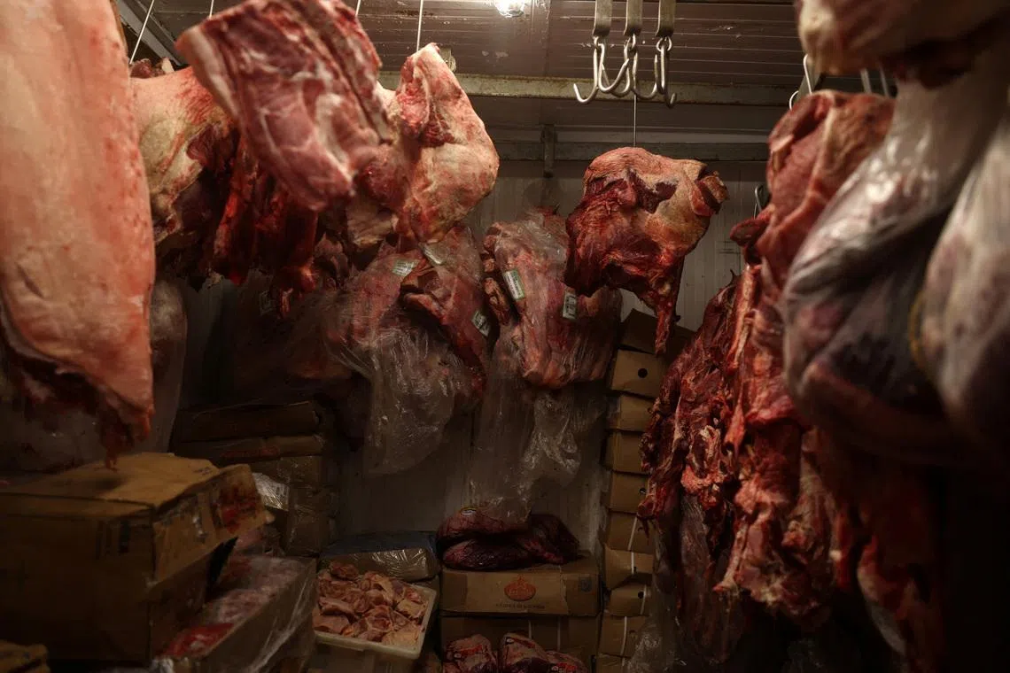 Pieces of meat are stocked inside a refrigerator at a butcher shop in Rio de Janeiro, Brazil July 31, 2025. REUTERS/Pilar Olivares