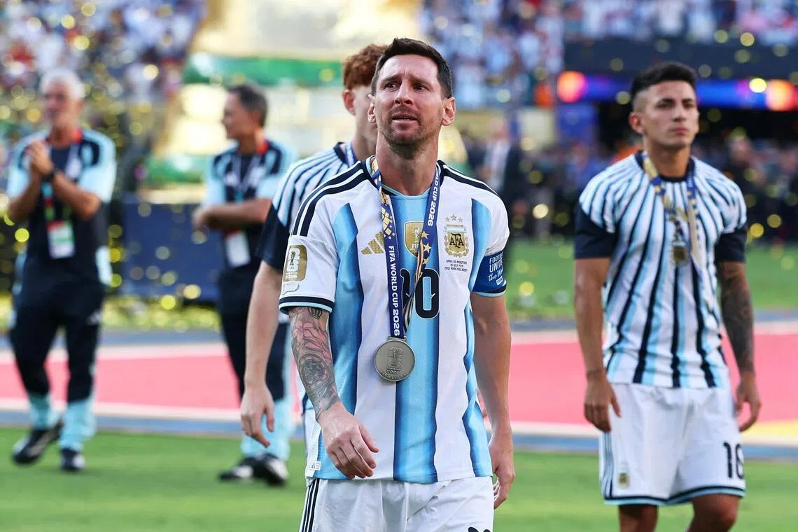 Argentina’s Lionel Messi with the runners-up medal on July 19.