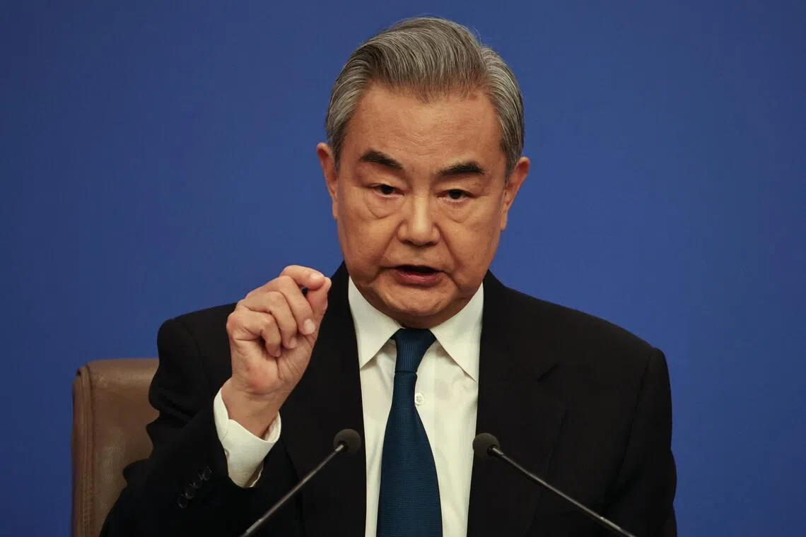 epa12802850 China’s Foreign Minister Wang Yi speaks during a press conference on foreign policy and external relations during the Fourth Session of the 14th National People's Congress in Beijing, China, 08 March 2026. China holds two major annual political meetings, the National People's Congress (NPC) and the Chinese People's Political Consultative Conference (CPPCC), which run alongside each other and are known as the “Two Sessions”.  EPA/ANDRES MARTINEZ CASARES