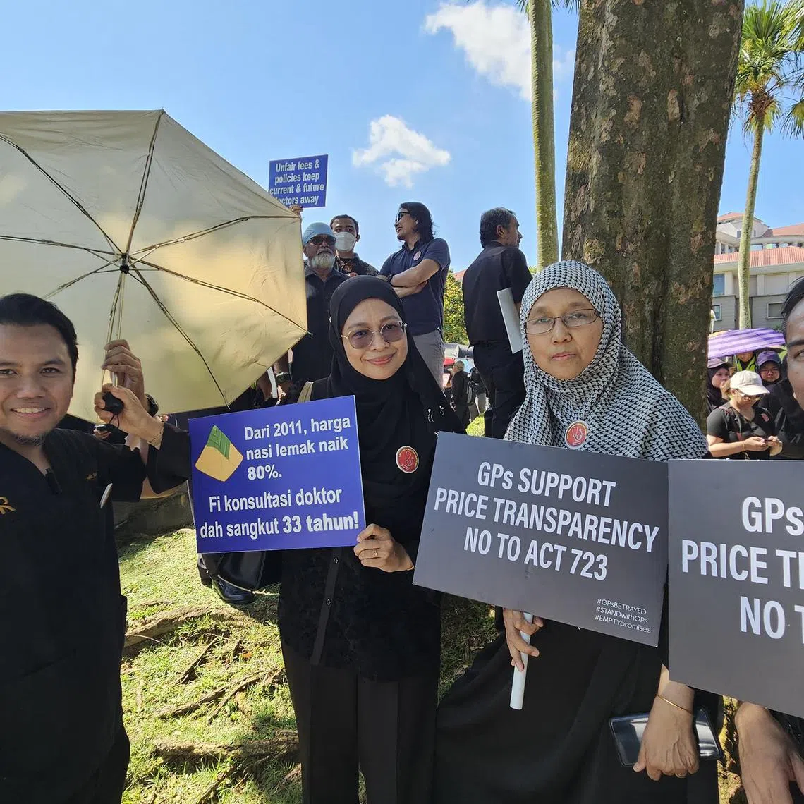 Malaysian GPs protesting in the administrative capital of Putrajaya on May 6 over a government directive requiring the mandatory display of drug prices. 