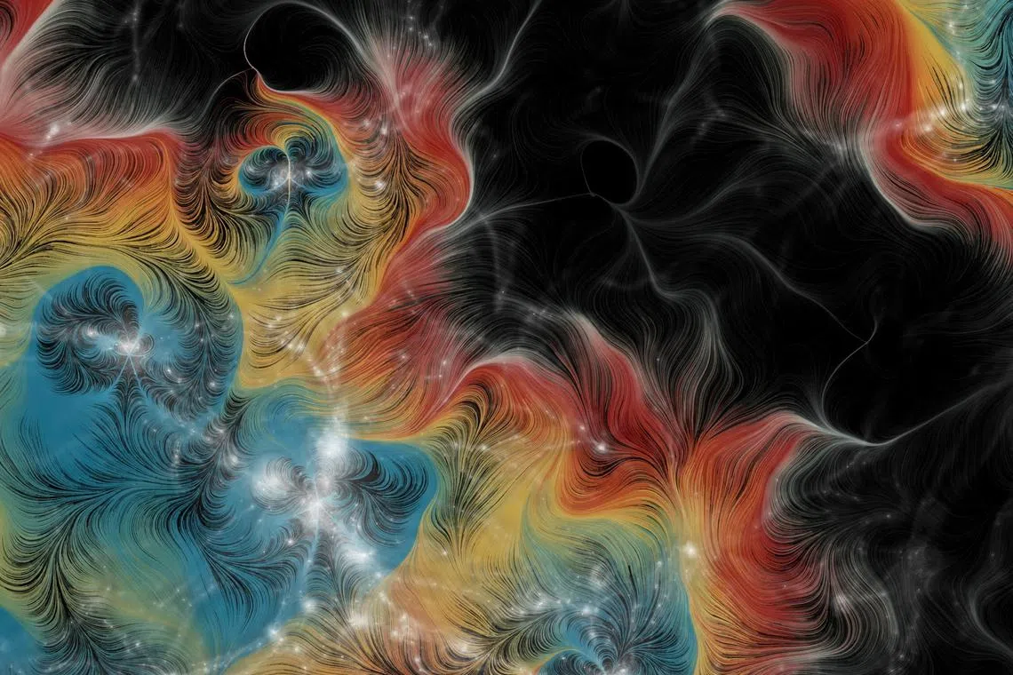 An artist's conception depicts warm, thin gas in a vast region between galaxies - called the intergalactic medium, in this handout illustration image obtained by REUTERS. Blue highlights denser regions of the cosmic web, transitioning to redder light for void areas. Courtesy of Jack Madden, IllustrisTNG, Ralf Konietzka, Liam Connor/CfA/Handout via REUTERS/Illustration