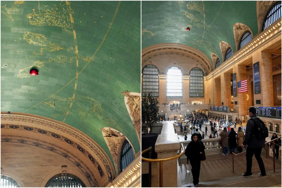 Heart-shaped balloon stuck on New York’s Grand Central Terminal ceiling captivates commuters