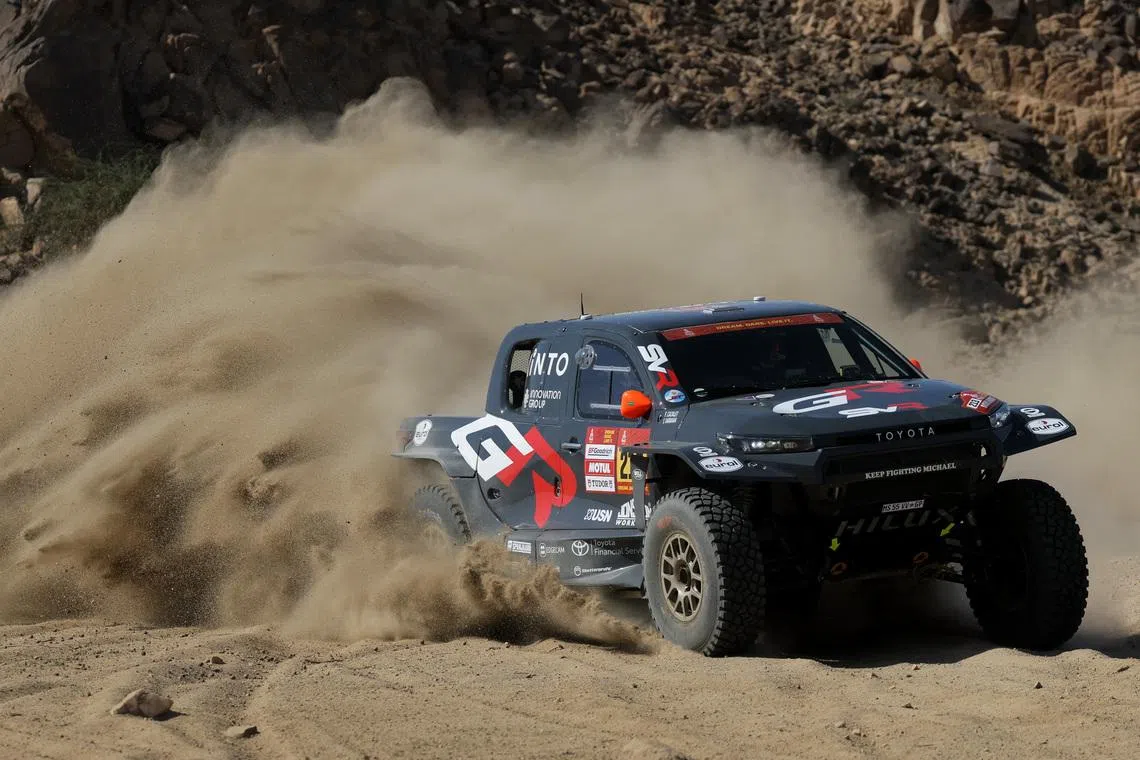 Rallying - Dakar Rally - Prologue - Yanbu, Saudi Arabia - January 3, 2026 Toyota Gazoo Racing Sa's Saood Variawa and Francois Cazalet in action REUTERS/Stephane Mahe