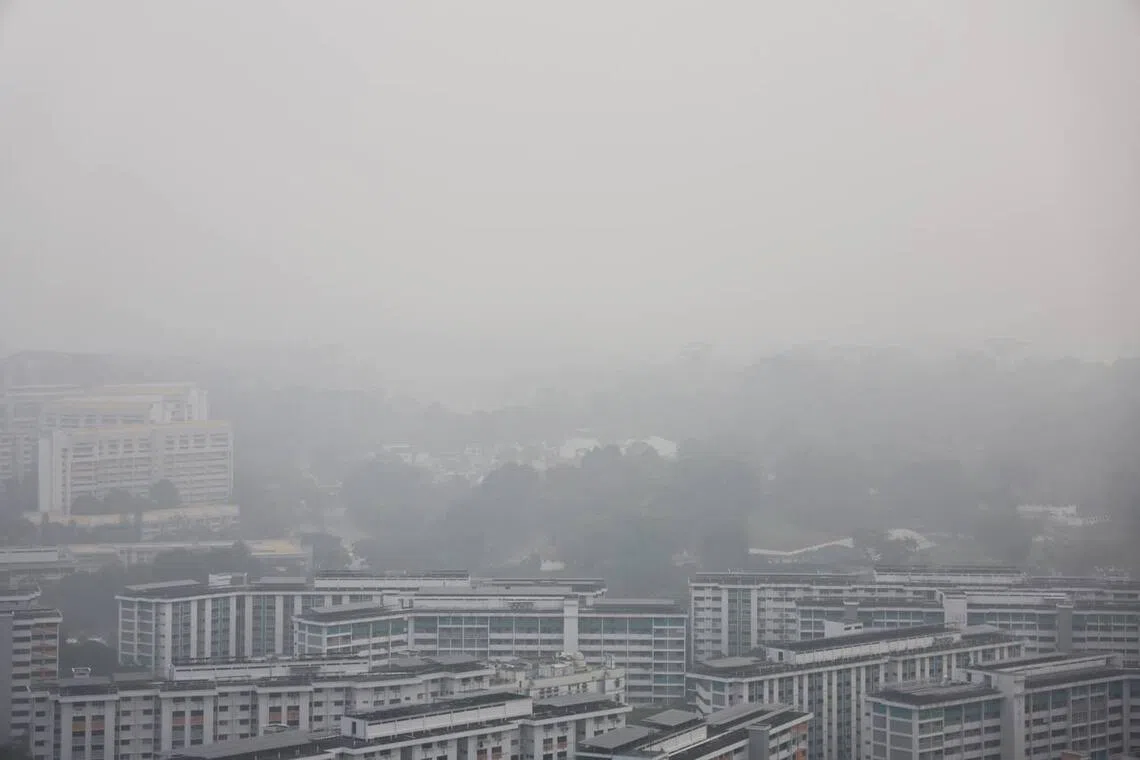 Hazy conditions seen from the Clementi area at about 7.10 am on Oct 17.