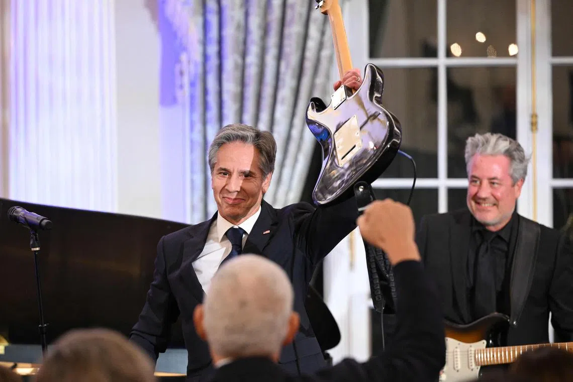 US Secretary of State Antony Blinken performied during a celebration marking the launch of the Music Diplomacy Initiative in the Benjamin Franklin Room of the State Department in Washington  last week. 