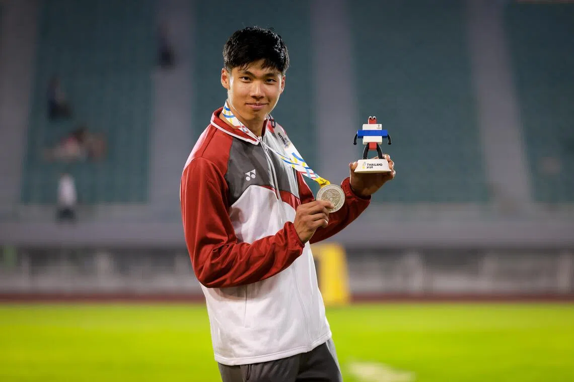 Athletics Men High Jump Final; 
Singapore Kampton Kam; 
at the Suphachalasai National Stadium during the Thailand SEA Games in Bangkok on Dec 12, 2025.