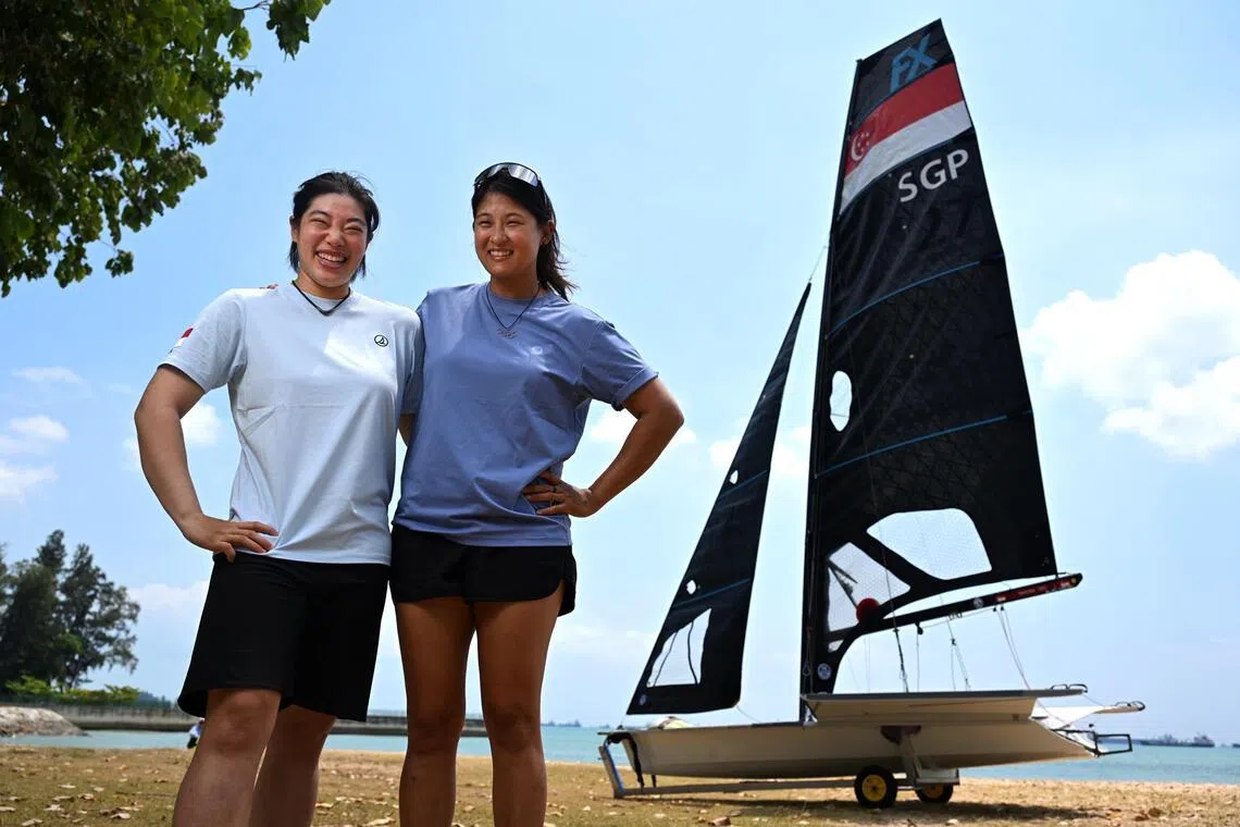Singaporean sailors Elizabeth Yin (left) and Cecilia Low, both 34, pairing up in the 49erFX class in a bid to qualify for the 2026 Asian Games.