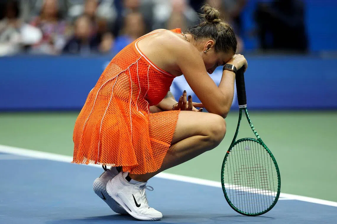 Aryna Sabalenka is dejected during her loss against Elena Rybakina of Kazakhstan in their women’s singles final.