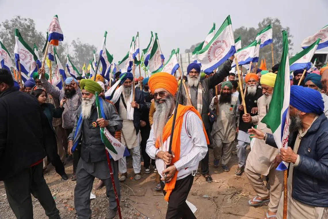 Farmers attempt to march to the frontline of a protest, at a site where there are farmers who are marching towards New Delhi to press for the better crop prices promised to them in 2021, at Shambhu barrier, a border between Punjab and Haryana states, India, February 18, 2024. REUTERS/Francis Mascarenhas