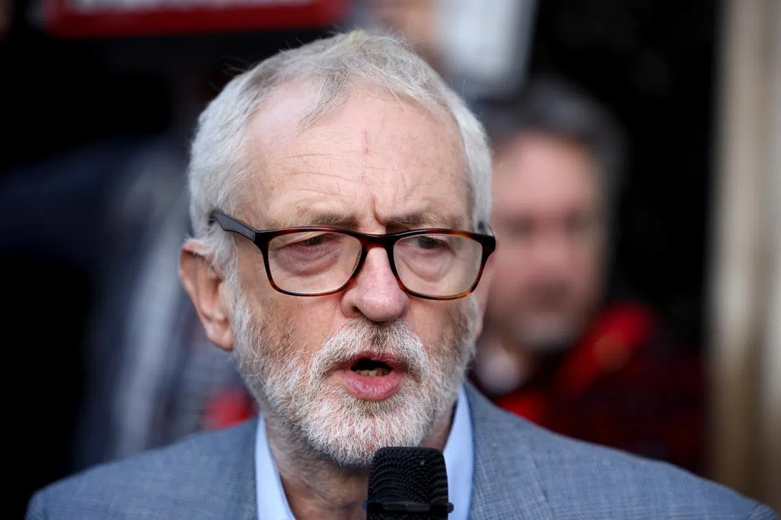 Former leader of Britain's Labour Party Jeremy Corbyn speaks during a protest of Wikileaks founder Julian Assange's supporters outside the Royal Courts of Justice in London, Britain, October 28, 2021. REUTERS/Henry Nicholls/ FIle Photo
