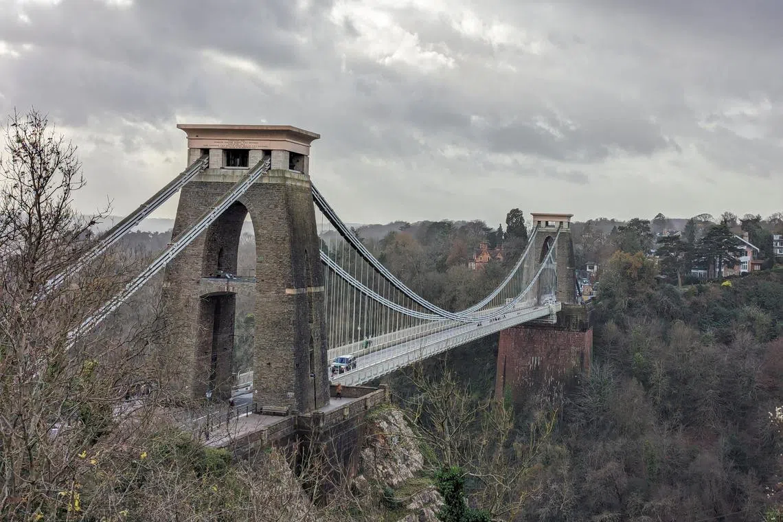A view of the Clifton Suspension Bridge, as seen from the Clifton Observatory in Bristol, Britain December 9, 2023. REUTERS/Muvija M