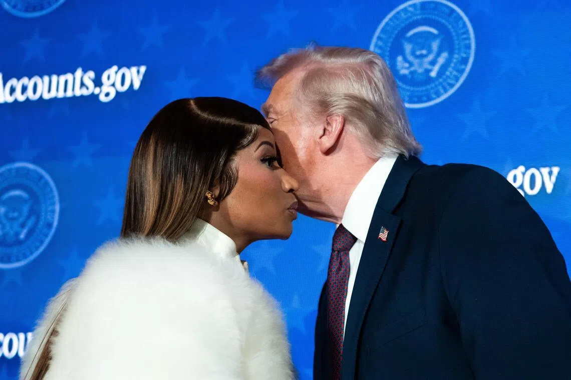 The rapper Nicki Minaj greeting President Trump during an event in Washington on Jan 28. 