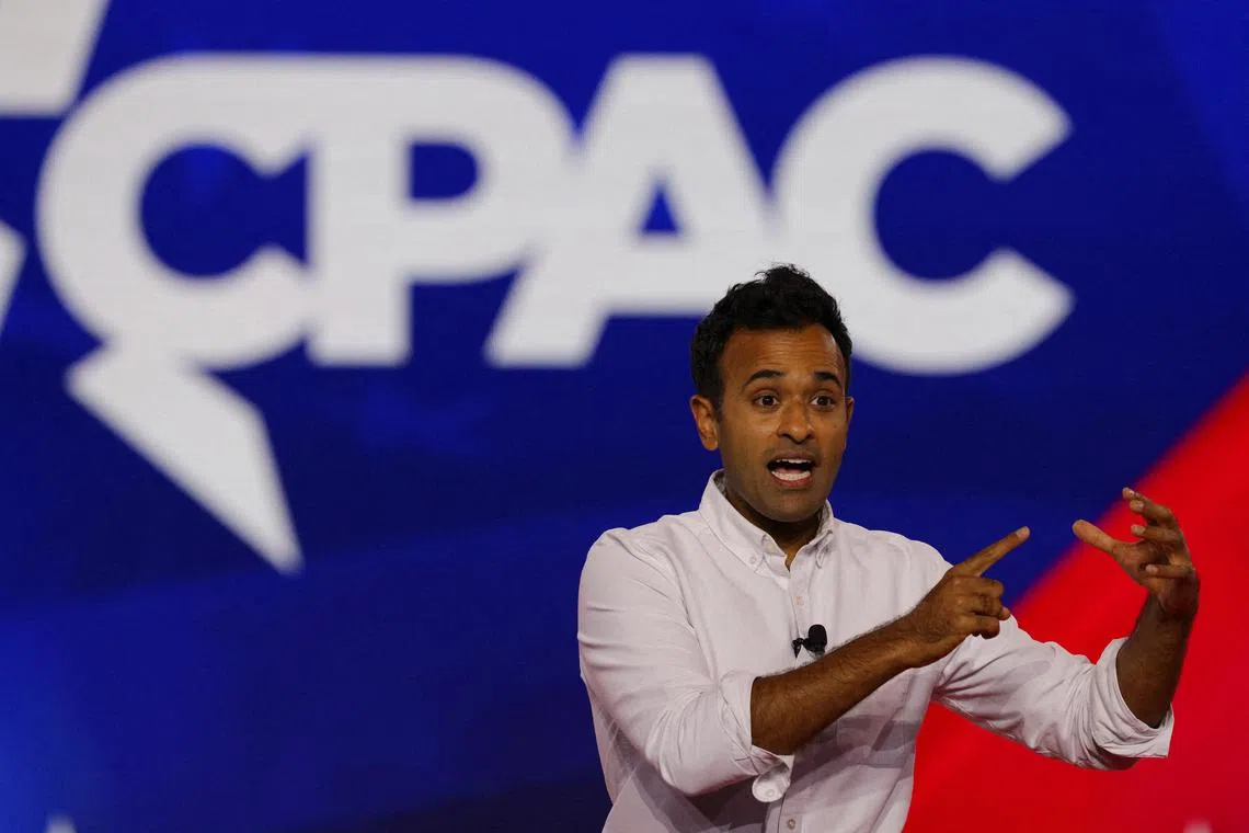 FILE PHOTO: Author Vivek Ramaswamy speaks at the Conservative Political Action Conference (CPAC) in Dallas, Texas, U.S., August 5, 2022.  REUTERS/Brian Snyder/File Photo