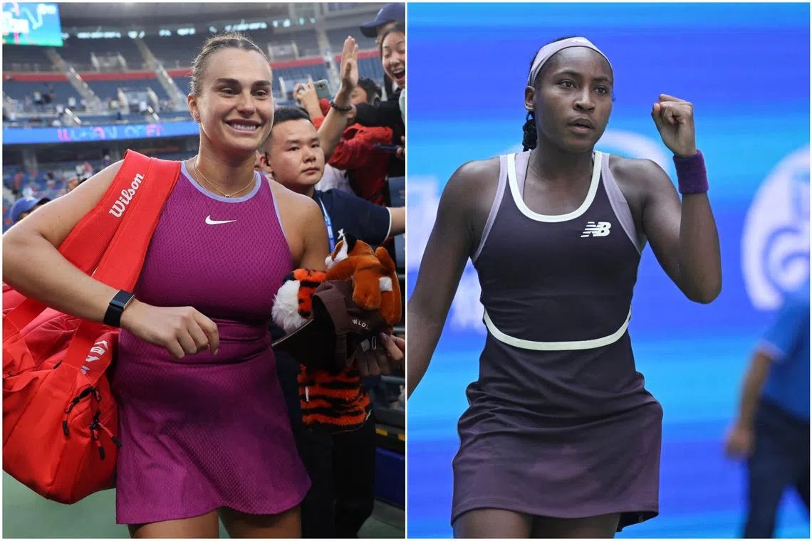 Aryna Sabalenka (left) and Coco Gauff earned straight-set wins in the quarter-finals on Oct 10.