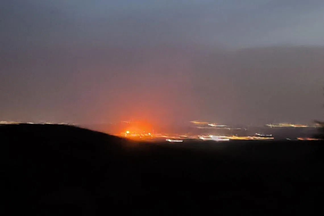 An image posted on social media platform X that was said to be of the drone strike on Russia's Slavyansk oil refinery.